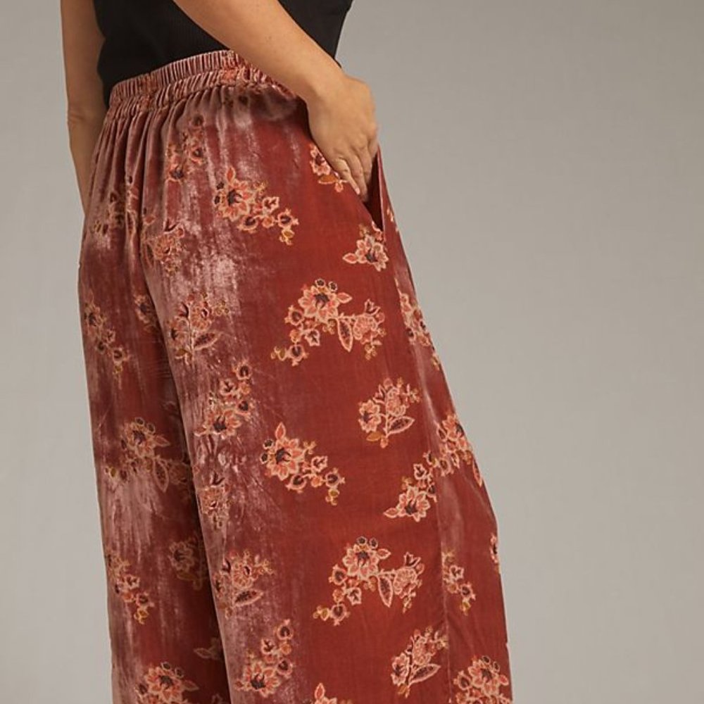 Anthropologie Floral Burnout Velvet Pants size S new with tag - Picture 5 of 9